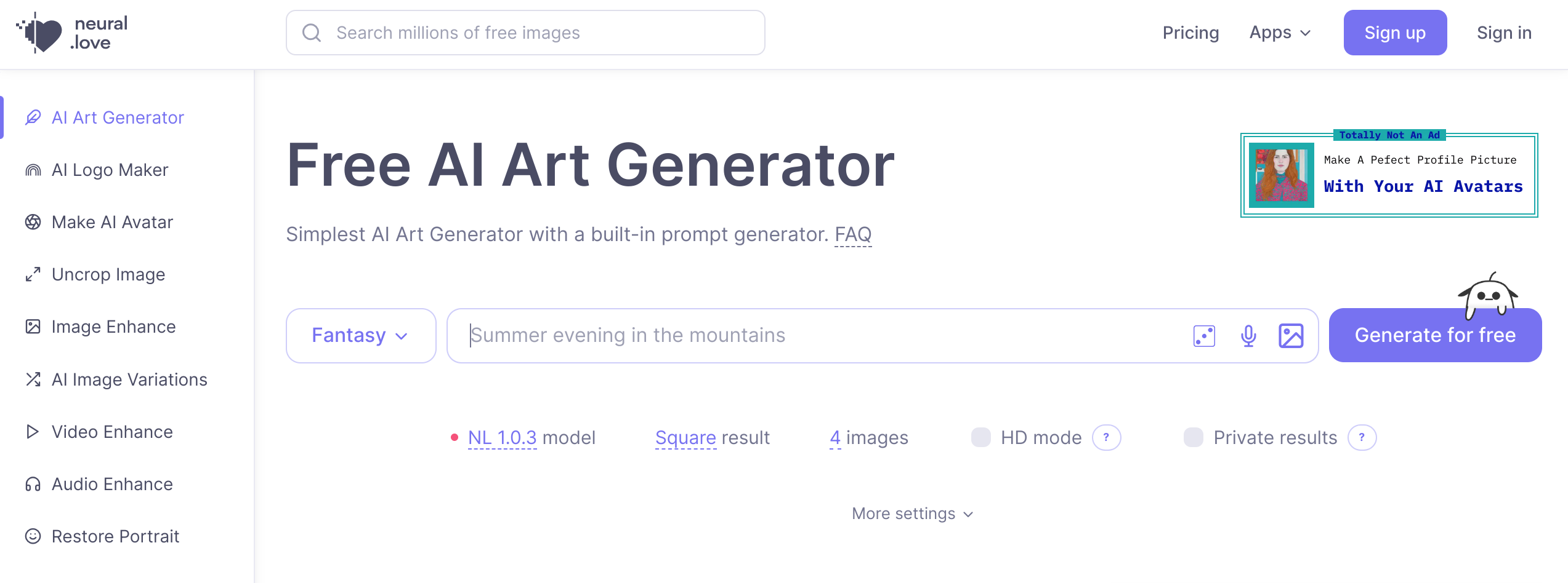 Neural.love – Free AI Art Generator